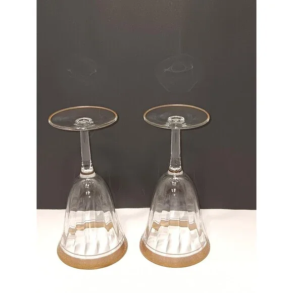 Tiffin Vintage Crystal & Gold Glasses Set of 2 - Picture 3 of 4